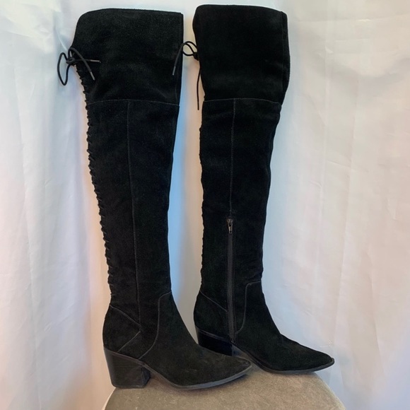 Aldo black suede over the knee knee-high back lace up boots size 8 - Picture 2 of 4